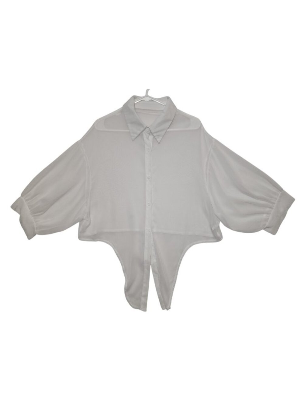 Womens XXL White Sheer Button Front Blouse Dolman Sleeve Lightweight Top